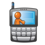 illustration clip art of a gps pda cell smart phone with orange man on display glossy black