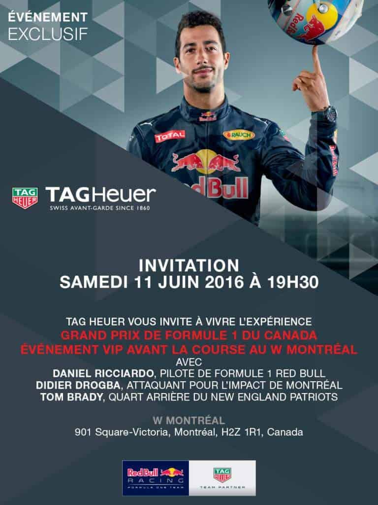 TAG Heuer accueille le défi #NeCraquezPasSousLaPression pour souligner la tenue du Grand Prix de Montréal avec Daniel Ricciardo, Tom Brady et Didier Drogba (Groupe CNW/Tag Heuer)